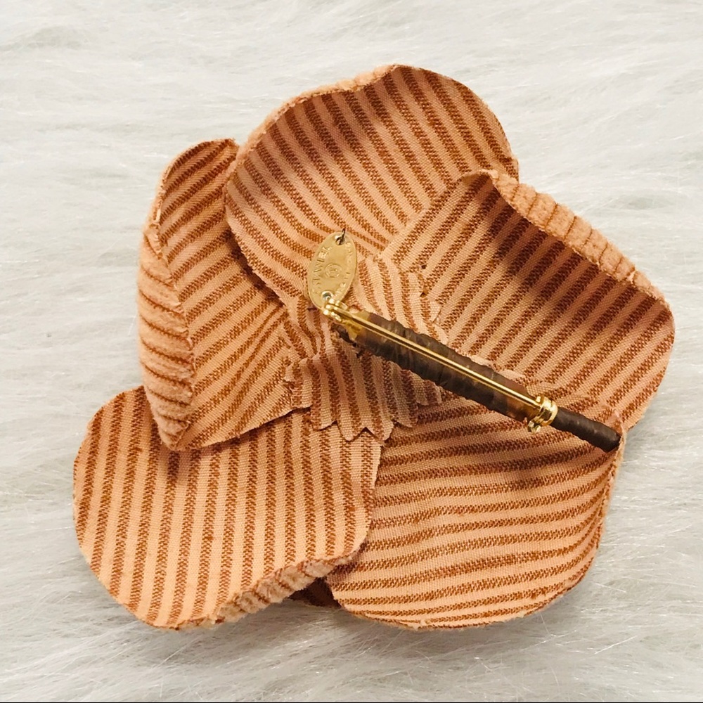 CHANEL Fabric Brown Camellia Brooch Pin - Picture 5 of 7